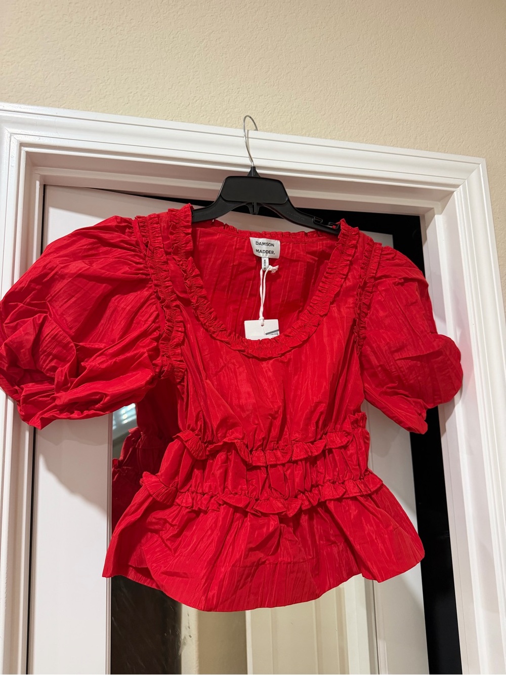 NWT Damson Madder Everly Convertible Puff Sleeve Top Red US 10 / UK 14 - Picture 6 of 10